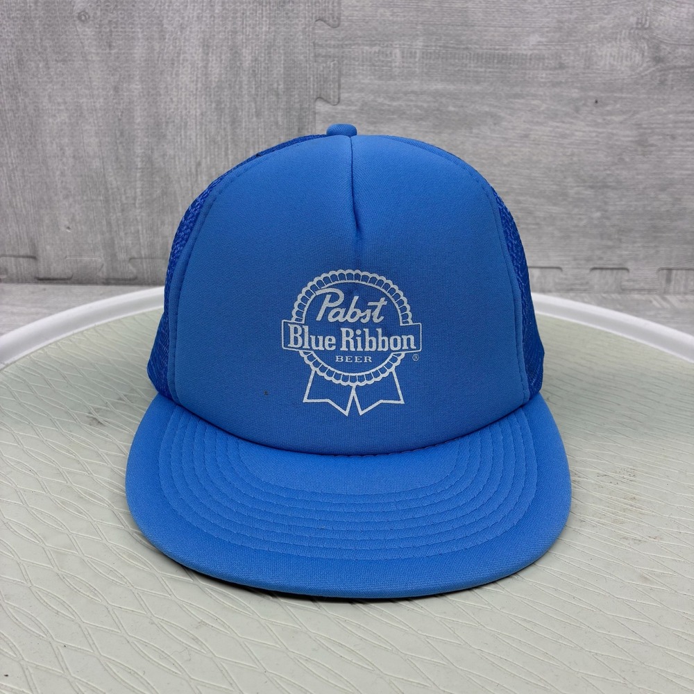 Vintage Pabst Blue Ribbon Hat Cap Snapback Mens OSFA Blue Beer‎ Trucker PBR
